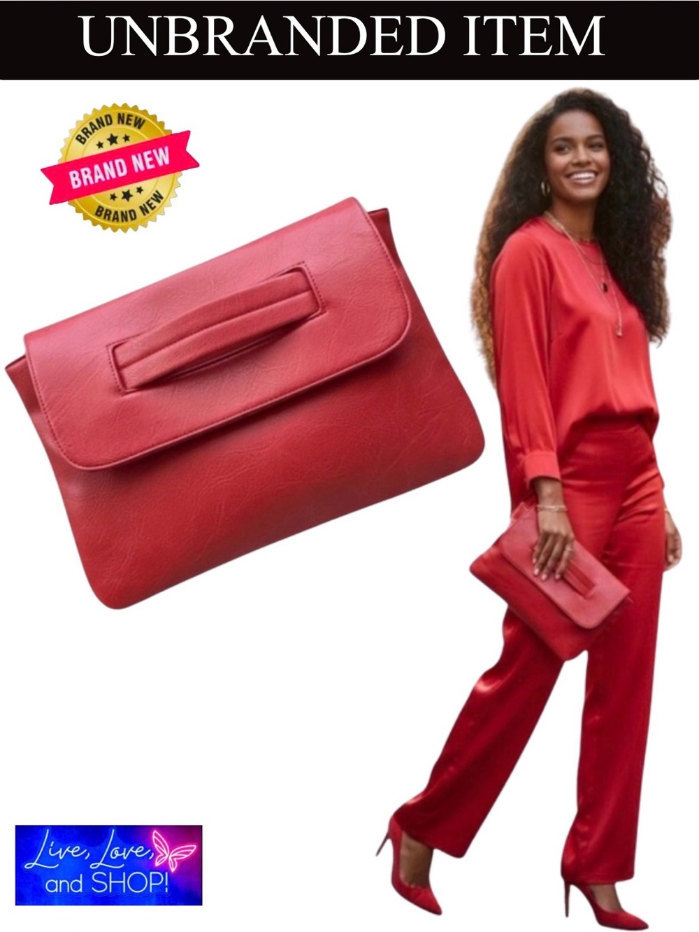 CLUTCH WRISTLET: Red High-Quality Faux Leather Large Capacity Purse, NIP